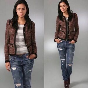 Free People Coco Tweed Jacket Blazer Size 4 Brown Black Twee Dark Academia